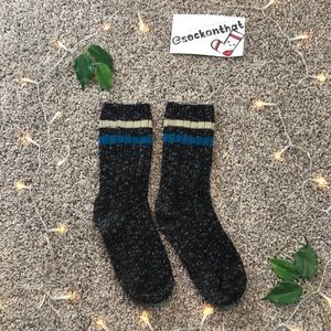 Black Sock with Blue White Stripes Crew Socks Unisex Men Women Casual Comfy